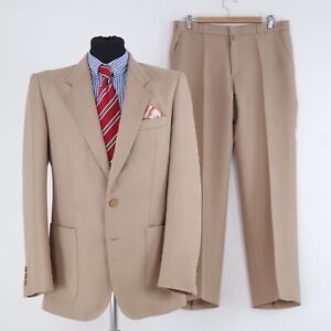 Mens Vintage Suit 40R UK Size Trousers W34 L30 ADLER Beige 2 Piece