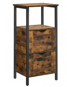 Rustic Bathroom Cabinet Storage Unit Slim Cupboard with Drawers And Open Shelf - Picture 1 of 4