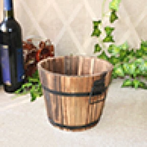 Rustic Succulent Planter Wooden Barrel Empty Flower Pot Container Garden Decor - Picture 1 of 14