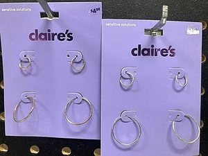 Claire’s Girls 2 Pair of Small Hoop Earrings Choose Silver or Gold Color - Picture 1 of 3