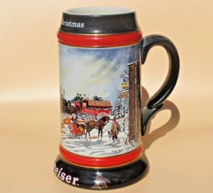 CS167 1992 Budweiser Bud Holiday Christmas Beer Stein Clydesdales Anheuser Busch - Picture 1 of 6