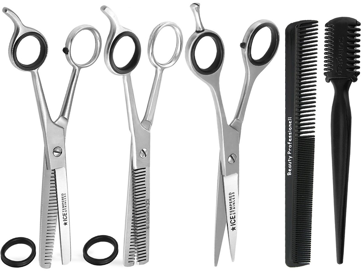 JZK 9-teiliges Friseur-Scheren Set – Haarschneideschere, Ausdünnungsschere, Kamm, Bürste & Ledertasche