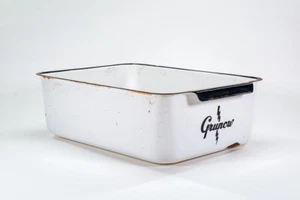 Grunow Enamelware Refrigerator White Black Storage Drawer - Picture 1 of 4