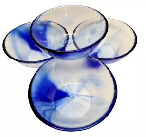 4pc Cobalt Blue Clear Swirl 5.5" Round x 2.1/8"H Glass Bowls - Picture 1 of 5