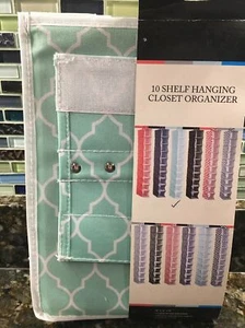 10 Shelf Hanging Closet Hanging Organizer Hat Shoes Storage (Grey/White) 6x12x50 - Picture 1 of 4
