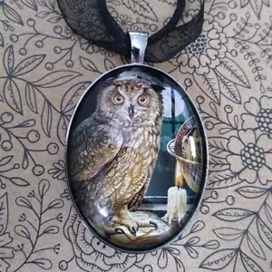 The Astrologer Owl Lisa Parker Artwork Picture Cabochon Pendant Necklace - Afbeelding 1 van 3