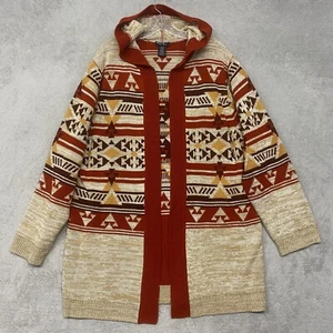 Wrangler Sweater Womens L Cardigan Orange Beige Southwestern Duster Hooded Retro - Picture 1 of 8