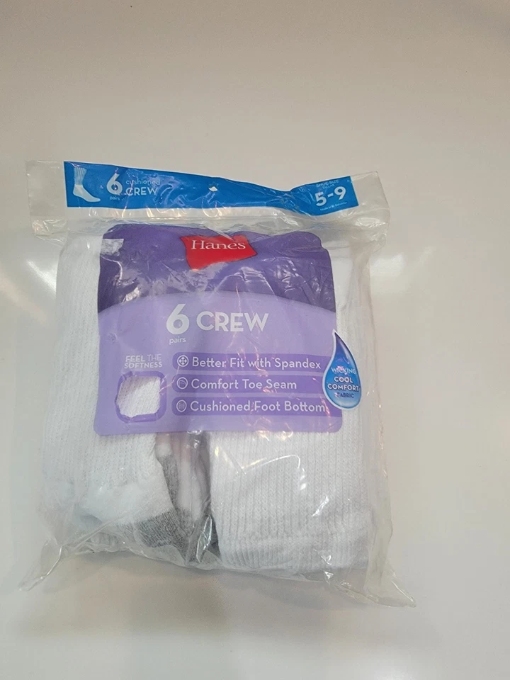 Paquete de 6 calcetines Hanes para niños talla 5-9 nuevos con etiquetas Foto 1 de 1