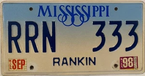 MISSISSIPI TRIPLE DIGIT 3 333 license plate repeating Rankin MS RRN 333 - Picture 1 of 7