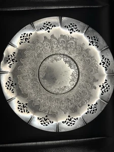 Vintage Silverplate Round Serving Tray 12.5” Ornate Etched Pierced Edge - Picture 1 of 4