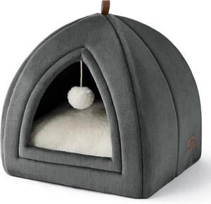 Faltbare Katzenhöhle aus weichem Flanell mit Spielzeugball – 2-in-1 Design - Picture 1 of 10