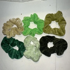 Green Velvet Scrunchies - 6 Piece Set, Different Shades Of Green (2) - Picture 1 of 2