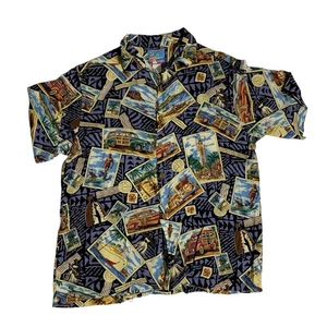 VINTAGE 70s RARE JOE KEALOHA'S SURFING HULA Woody Aloha RAYON HAWAIIAN SHIRT L - Picture 1 of 8