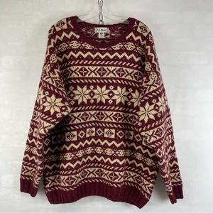 L.L.Bean 100% Wolle Fair Isle Pullover Herren XL Schottland Burgund Creme Vintage - Bild 1 von 10