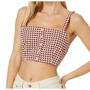 Levis Nadia Crop Top Womens S Pink Red Houndstooth Skater Y2K 90s Whimsygoth NWT - Picture 1 of 10
