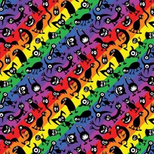 100% Cotton Digital Fabric Creepy Monsters Rainbow Halloween 140cm Wide - Picture 1 of 1