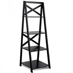 4-Tier Leaning Free Standing Ladder Shelf Bookcase - Color: Black - Picture 1 of 6