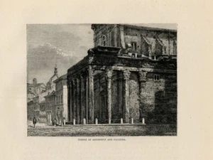 1875 ROME = TEMPLE ANTONINO AND FAUSTINA = Antique Print = Old Antique Print - Picture 1 of 1