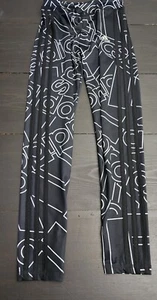 Adidas Girls Athletic Leggings Size Medium Black Stripe White Logos All Over EUC - Picture 1 of 5