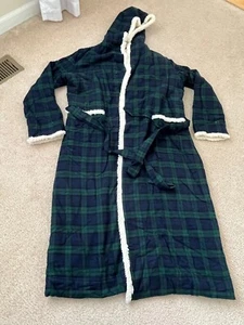 LL Bean Women’s Scotch Plaid Flannel Sherpa Lined Long Robe Medium Blackwatch - Picture 1 of 5