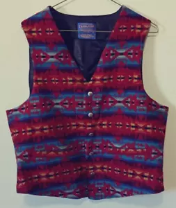 Pendleton High Grade Western Wear Men's L Large Wool Vest Lightweight Red Blue - Picture 1 of 12