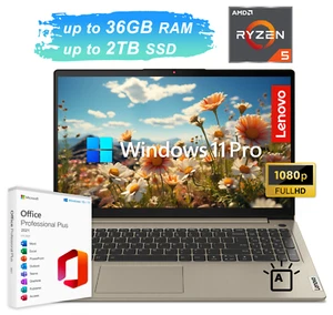 Lenovo IdeaPad Laptop 15 6-Core Ryzen 5 Upto 36GB RAM 2TB SSD Backlit Win 11 Pro - Picture 1 of 9