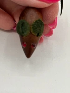 Danish Teak Wood Mouse Brooch/Pin Rhinestone Eye Leather Tail Ear - Picture 1 of 4