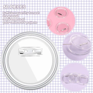 50Pcs Acrylic Buttons Pin Badge 3 Inch DIY Badge Pins Clear Button Maker Web*F - Picture 1 of 11