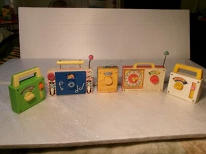 Lot 5 Vintage Fisher Price Wind Up Music Toys TV Radio Hickory Jack Jill Toyland - Picture 1 of 20