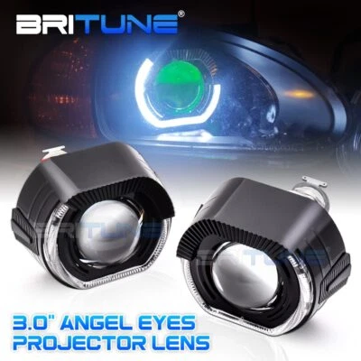 HID Bi-xenon Lens Black LED Angel Devil Eyes Projector H4 H7 Headlight Retrofit - Image 1 of 4