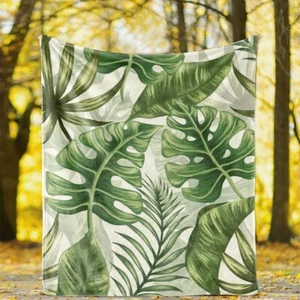 Tropical Plant Monstera Banana Leaves Flannel Bedspread Sofa Throw Blanket Gift - Picture 1 of 23
