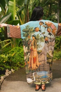 Market of Stars Secret Garden Opera Duster Kimono Robe w/ Swan, Fan - Picture 1 of 17