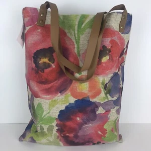 NEW Reusable Shopping Bag Tote Grocery Burlap Feel Floral 13.7" x 18" - Picture 1 of 3