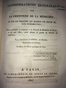 MÉDECINE : CONSIDÉRATIONS sur La CERTITUDE DE LA MÉDECINE .1827. - Imagen 1 de 2