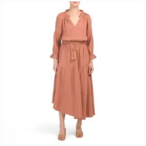 Just Living Mocha Prairie Peasant MIDI Dress NWT Sz M missing waist tie MA   - Picture 1 of 5