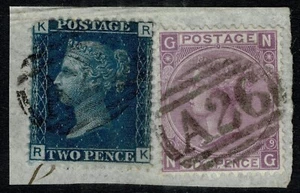 1858 GB USED OUTLAND Gibraltar 'A26' 2d Blue Pl 13 RK SG45 Z22 6d Pl 9 NG SG109 - Bild 1 von 1