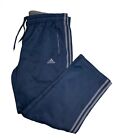 Adidas Track Pants Navy Blue / Grey Stripes Drawstring 100% Polyester Men's LG