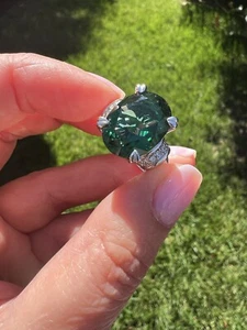 Judith Ripka Sterling Silver 925 Large Green Crystal Cz Cocktail Ring 6 - Picture 1 of 9