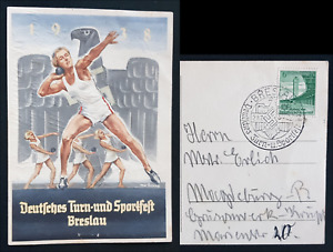 GERMAN THIRD REICH ORIGINAL POSTCARD WWII - WROCLAW SPORT FESTIVAL 1938
