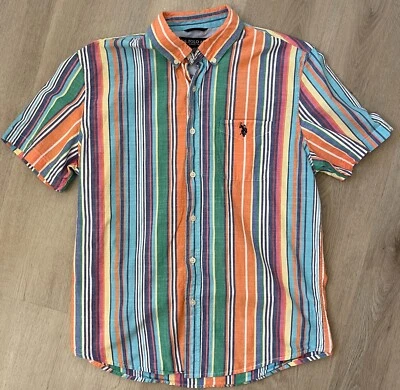 US Polo Association Short Sleeve Stripped Button Up Medium Style#11D248 - Image 1 of 4