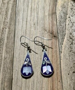 Pendientes con incrustaciones florales de tulipán púrpura de plata MÉXICO  - Imagen 1 de 8