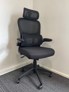 Iris Fabric Seat Mesh Back High Back Task Operator Chair With Headrest & Arms - Picture 1 of 11