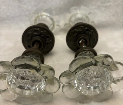 2 Sets Crystal Flower Brass Celtic Antique Doorknobs - Image 1 of 4