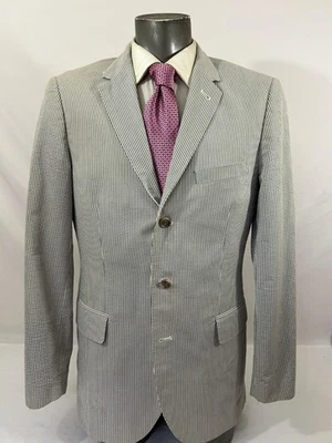 J. Crew 100% Cotton Blue Thin Stripe 3 Btn SB Seersucker Sport Coat Size 42L - Image 1 of 4