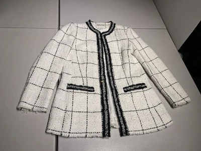 Alice + Olivia Jacket Women’s 8 Indira Fitted Blazer Coat Tweed White Black - Image 1 of 4