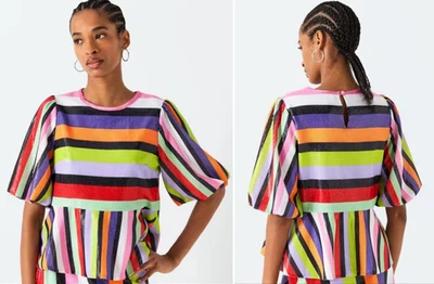 Top a rayas con lentejuelas OLIVIA RUBIN 'Monica' UK10 EU38 US6 RRP£250 Foto 1 de 4