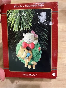 Carte Carlton 1996 Ornamento Merry Mischief Makers prima prima prima emissione gatti in corona - Foto 1 di 4