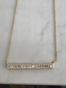 New 18 KT Gold Rolled Gold Plated Baguette Rhinestone Bar Necklace 18” w/ Box - Picture 1 of 7