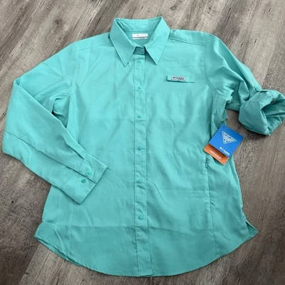 Camisa Columbia Crystal Springs Manga Larga Mujer Verde Mediana Calce Regular NUEVA Foto 1 de 4