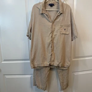 Polo Ralph Lauren Nachtwäsche hellbraun PJ Hemd und Hose Gr. L Herren Pyjama Leinen Baumwolle - Bild 1 von 12